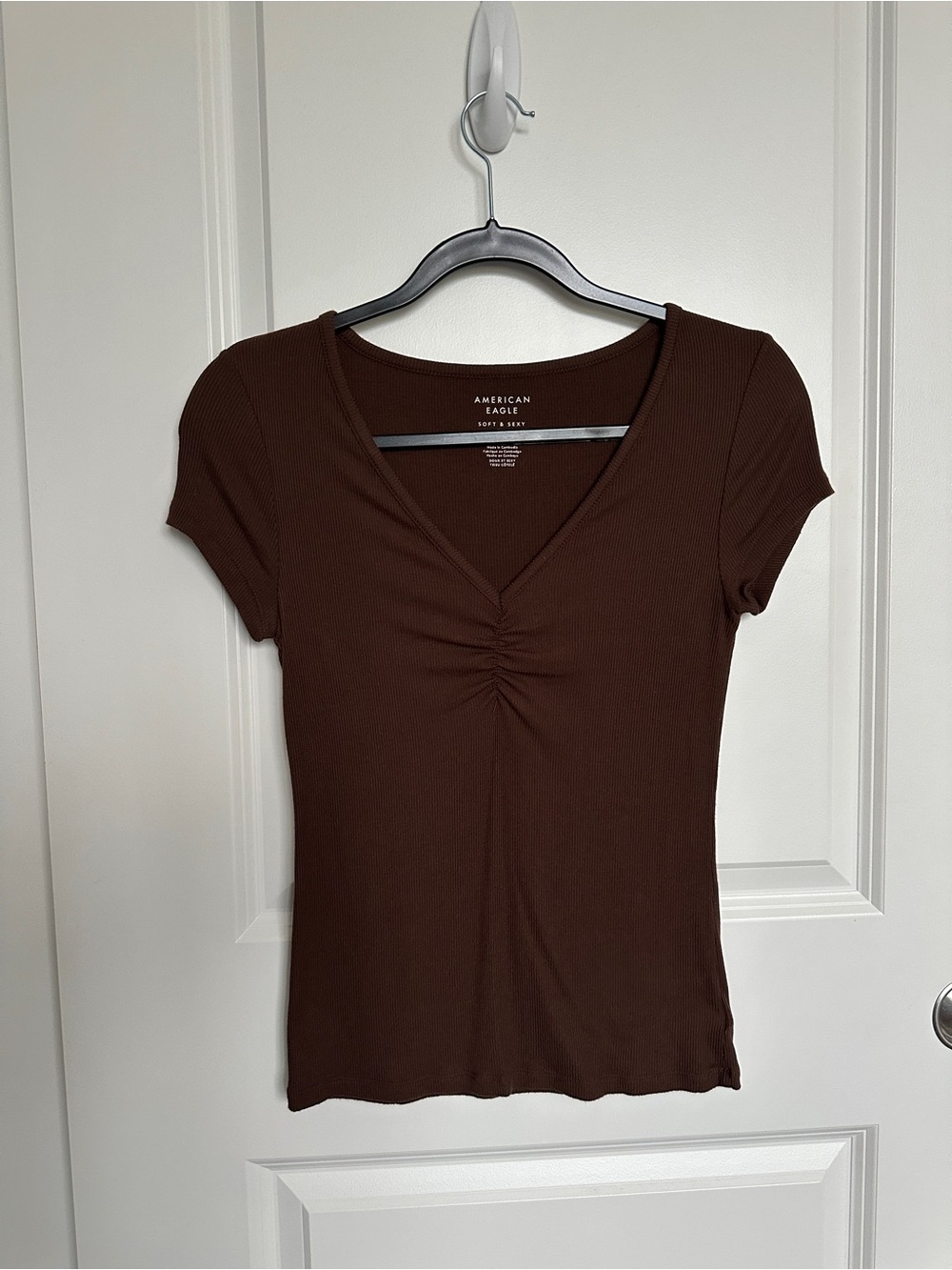 American Eagle Outfitters Brown Soft & Sexy Cinch Front T Shirt